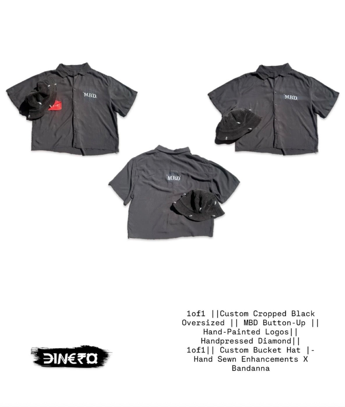 1 of 1 Custom Oversized  Cropped Button Up || Custom Bucket Hat Sewn Bandanna