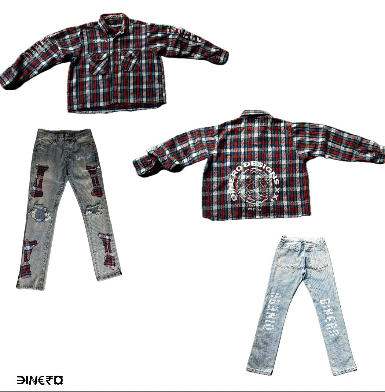 1 OF 1 DINERO XXI CUSTOM CROPPED FLANNEL & JEANS