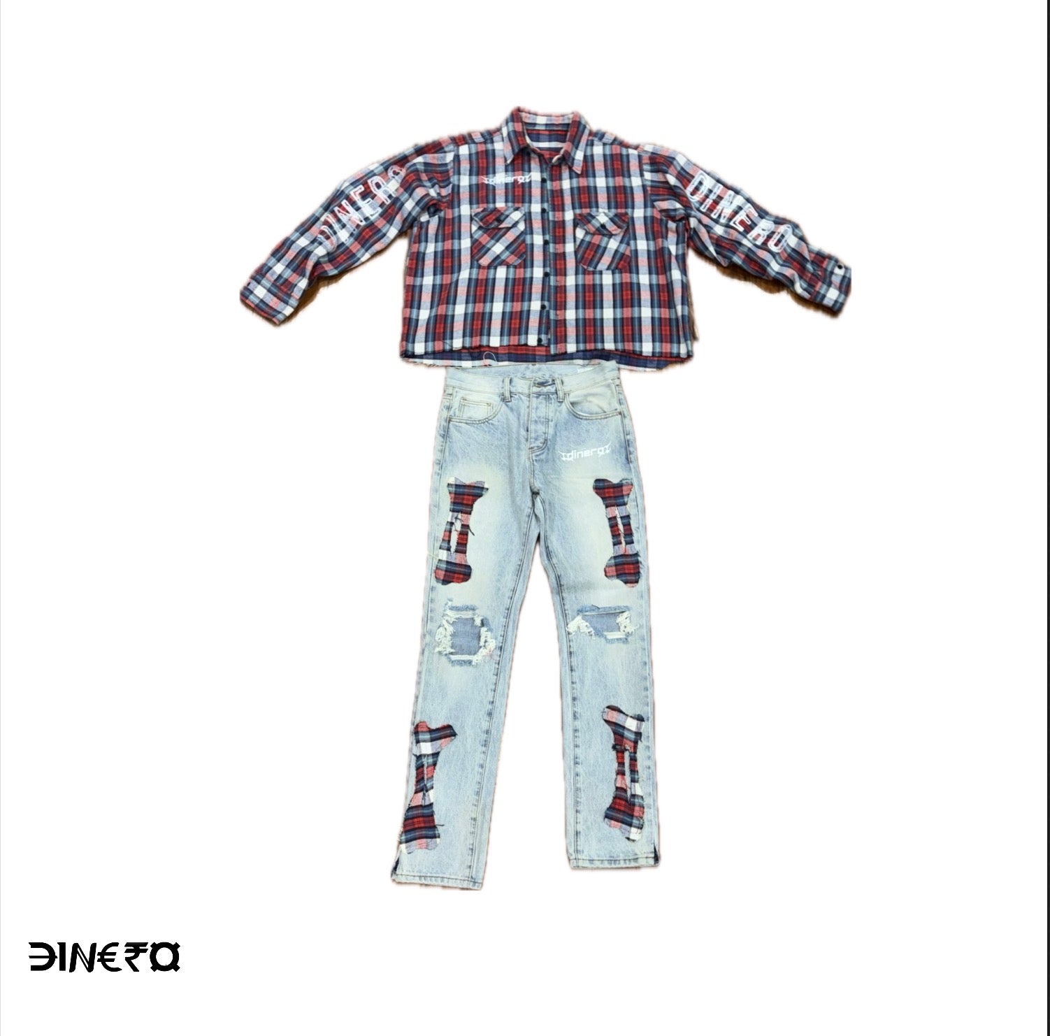 1 OF 1 DINERO XXI CUSTOM CROPPED FLANNEL & JEANS