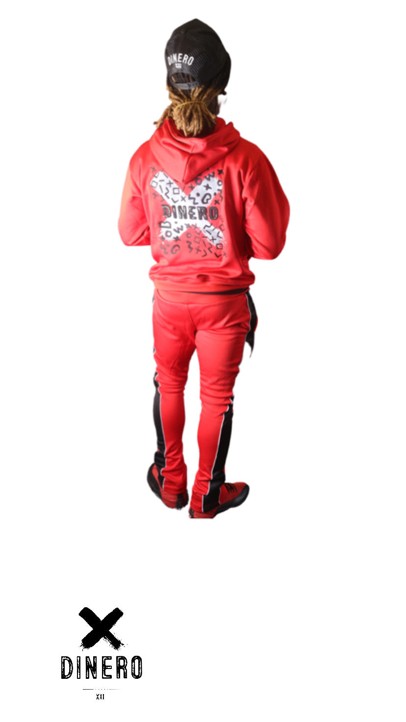 DINERO XXI Red Embroidered Straight Leg Sweats