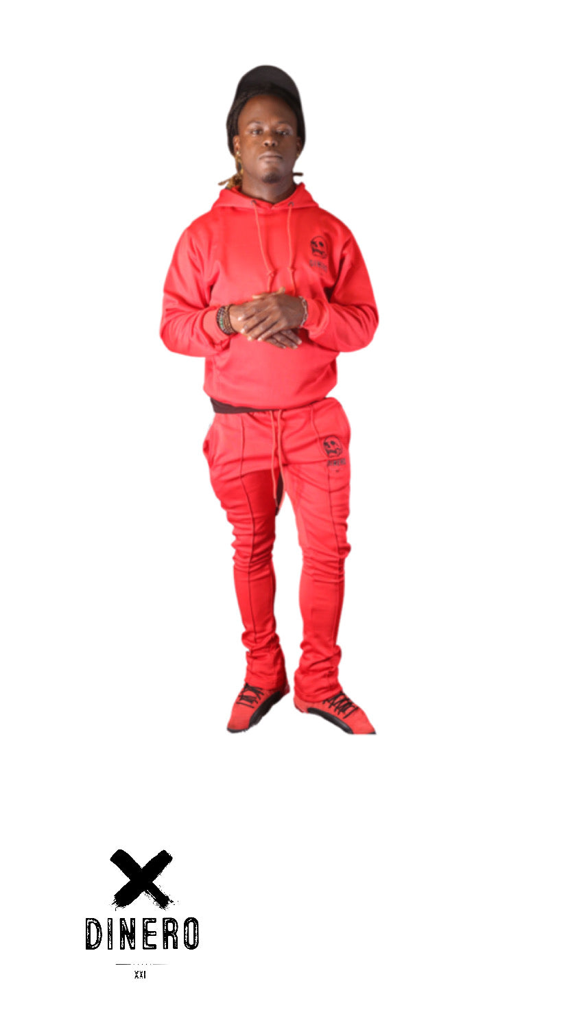 DINERO XXI Red Embroidered Straight Leg Sweats