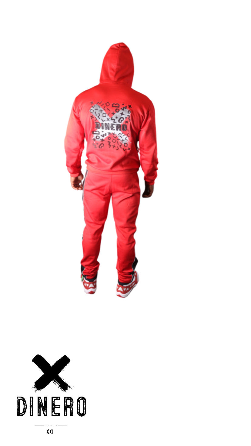DINERO XXI Red Embroidered  Hoodie