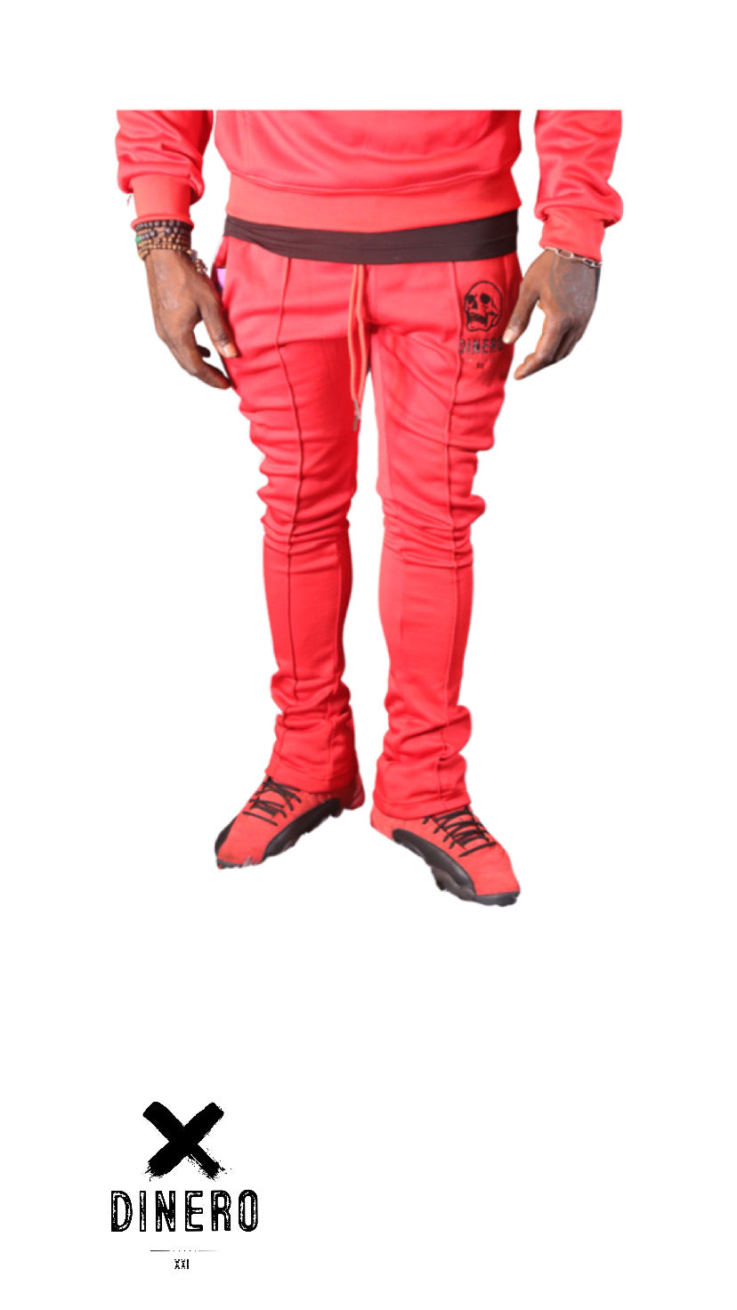 DINERO XXI Red Embroidered Straight Leg Sweats
