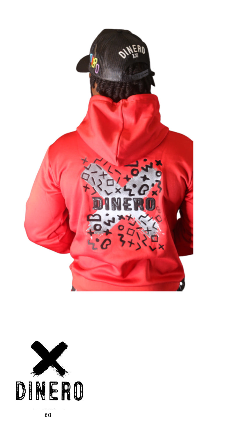DINERO XXI Red Embroidered  Hoodie